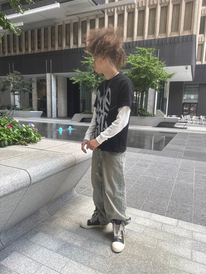 "DUE TIME" Distressed Double Sleeved Thermal