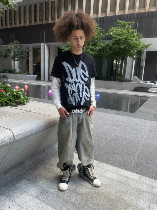 "DUE TIME" Distressed Double Sleeved Thermal